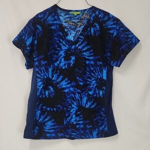 Green Town Blue Tie-Dye Scrub Top, size Medium